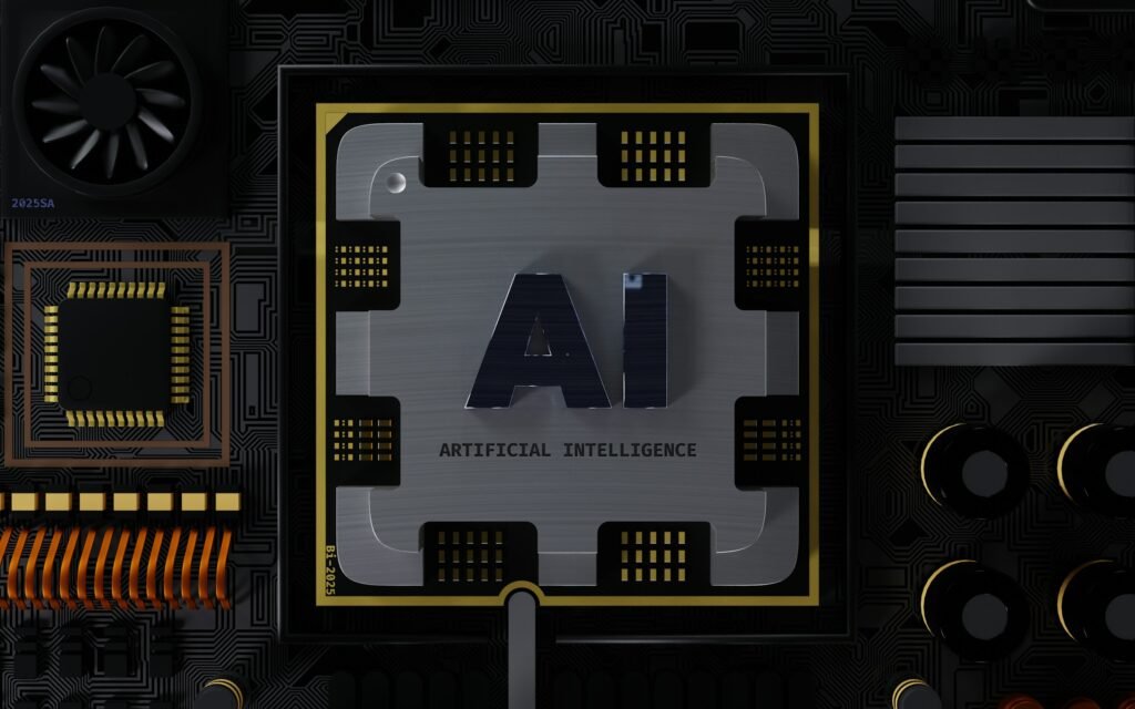 AI safety illustration with a robot and shield on a balanced scale.