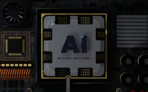AI safety illustration with a robot and shield on a balanced scale.