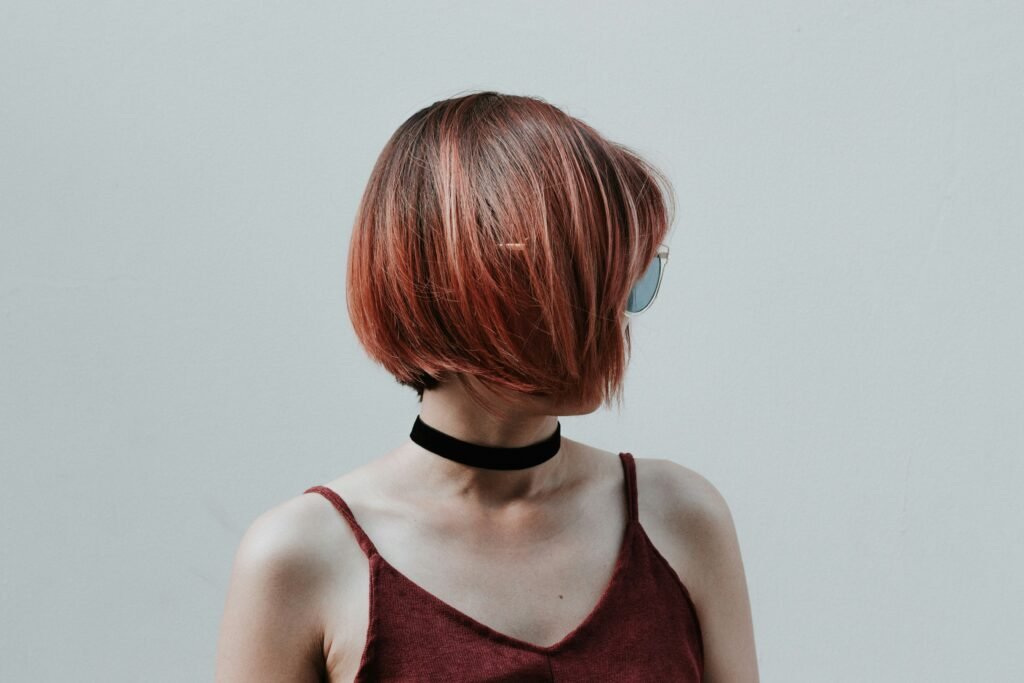 a girl with short hair